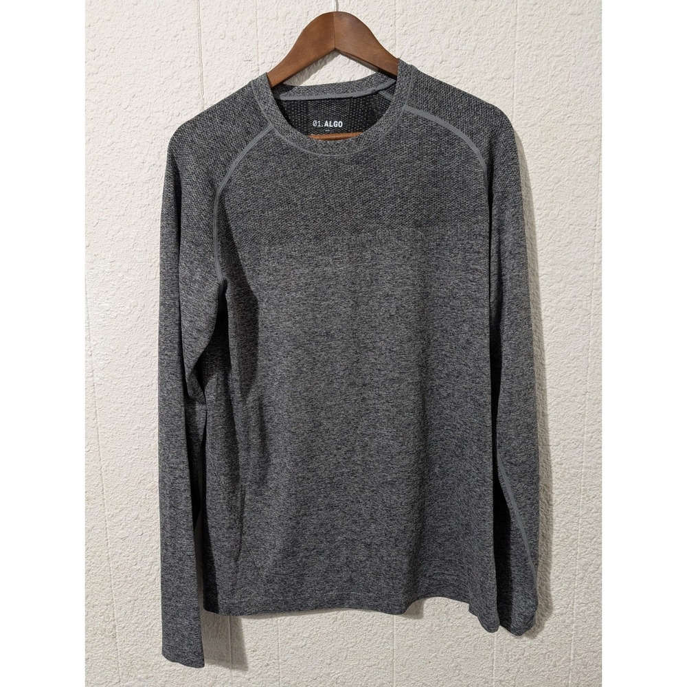 01 Algo Shirt Mens Large Gray Crew Neck, L/S UV SPF 40 01 Performance